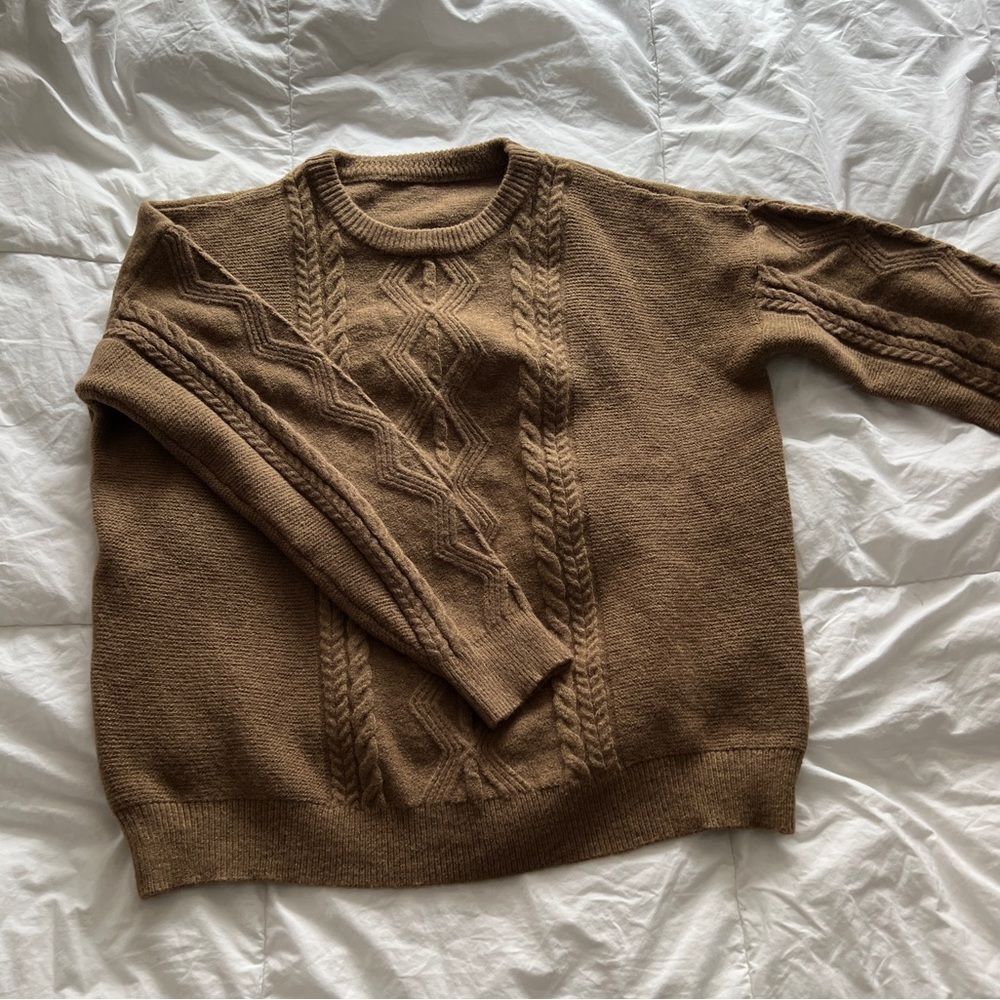 NWT SHEIN DAZY Cable Knit Drop Shoulder Sweater Size S(0) Color Mocha Brown